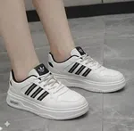 Women's Korean Style Multi-Stripe Platform Sneakers - White and Black - Available at AfnoBazar Nepal