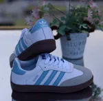 Women's Leather Low-Top Sneakers - Blue and White - Available at AfnoBazar Nepal