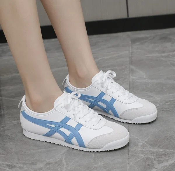 Women's Korean Style Retro Sneakers with Side Stripes - White and Blue - Available at AfnoBazar Nepal