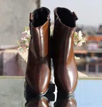Women's Leather Heeled Ankle Boots with Metal Plate - Brown - Available at AfnoBazar Nepal