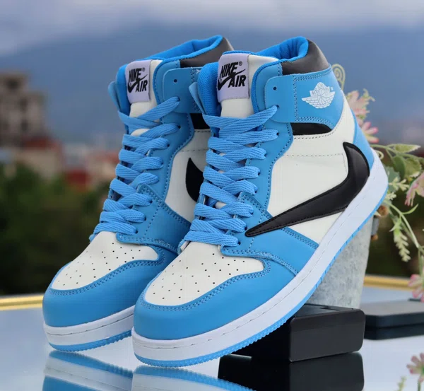 Women's High-Top Sneakers - Sky Blue, White and Black - Available at AfnoBazar Nepal