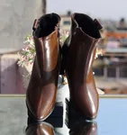 Women's Leather Heeled Ankle Boots with Metal Plate - Brown - Available at AfnoBazar Nepal