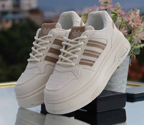 Women's Three-Stripe Platform Sneakers - Beige and Brown - Available at AfnoBazar Nepal