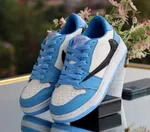 Women's Low-Top Sneakers with Black Side Panel - Blue and Cream - Available at AfnoBazar Nepal