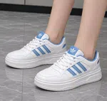 Women's Korean Style Striped Platform Sneakers - White and Blue - Available at AfnoBazar Nepal
