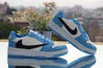 Women's Low-Top Sneakers with Black Side Panel - Blue and Cream - Available at AfnoBazar Nepal