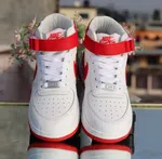 Women's High-Top Sneakers with Red Strap - White and Red - Available at AfnoBazar Nepal