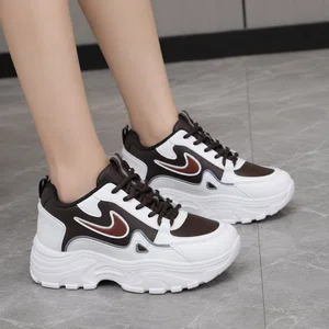 Women's Korean Style Wedge Heel Sneakers - Brown - Available at AfnoBazar Nepal