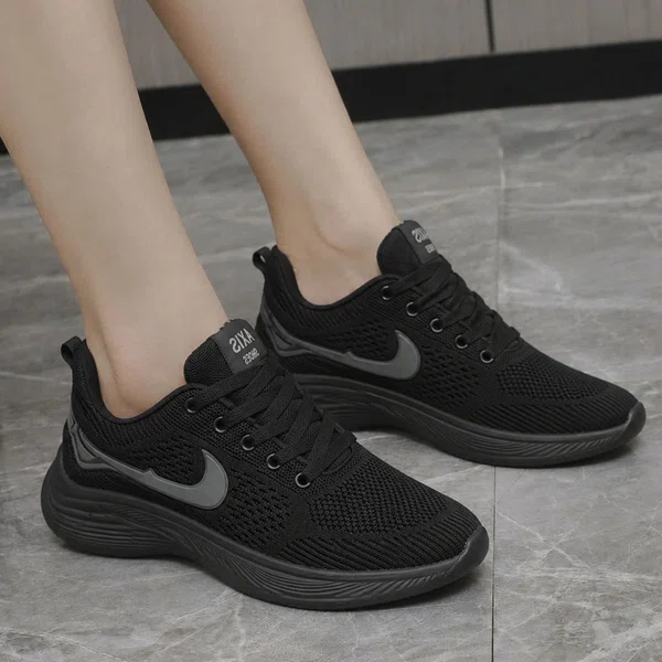 Women's Knit Running Sneakers - All Black - Available at AfnoBazar Nepal