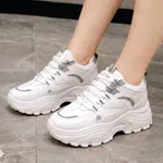 Women's Korean Style Wedge Heel Sneakers with Grey Accents - White - Available at AfnoBazar Nepal