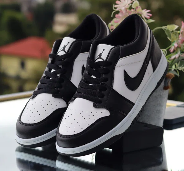 Men's Low-Top Leather Sneakers - Black and White - Available at AfnoBazar Nepal