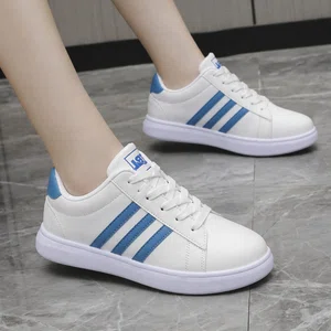 Women's Three-Stripe Casual Sneakers - White and Blue - Available at AfnoBazar Nepal