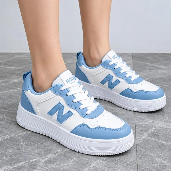 Women's Korean Style Sneakers with Letter Logo - Blue and White - Available at AfnoBazar Nepal