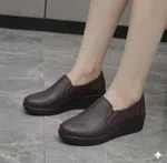 Women's Soft Leather Wedge Heel Pumps for Office and Casual Wear - Coffee - Available at AfnoBazar Nepal