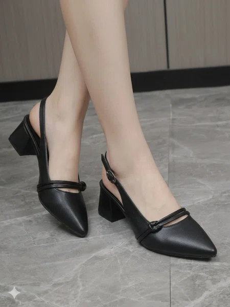 Women's Black Block Heel Slingback Shoes - Available at AfnoBazar Nepal
