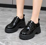 Women's Patent Leather Lace-Up Platform Shoes - Black - Available at AfnoBazar Nepal