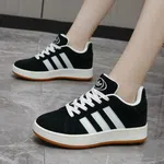 Women's Suede Three-Stripe Sneakers with Gum Sole - Black and White - Available at AfnoBazar Nepal