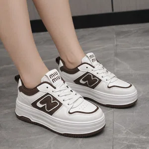 Women's Leather Platform Casual Sneakers - Brown and Khaki - Available at AfnoBazar Nepal