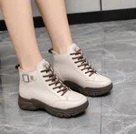 Women's Korean Style Chunky High-Top Sneakers - Beige - Available at AfnoBazar Nepal