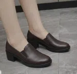 Women's Soft Leather Block Heel Pumps for Office and Casual Wear - Brown - Available at AfnoBazar Nepal