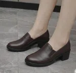 Women's Soft Leather Block Heel Pumps for Office and Casual Wear - Brown - Available at AfnoBazar Nepal