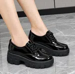 Women's Patent Leather Lace-Up Platform Shoes - Black - Available at AfnoBazar Nepal