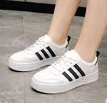 Women's Korean Style Three-Stripe Sneakers - Off White and Black - Available at AfnoBazar Nepal