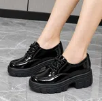 Women's Patent Leather Lace-Up Platform Shoes - Black - Available at AfnoBazar Nepal