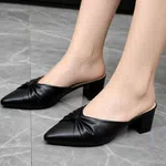 Women's Black Pointed Toe Knot Block Heel Mules - Available at AfnoBazar Nepal