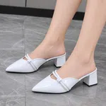 Women's Patent Leather Pointed Toe Bow Block Heel Mules - Available at AfnoBazar Nepal