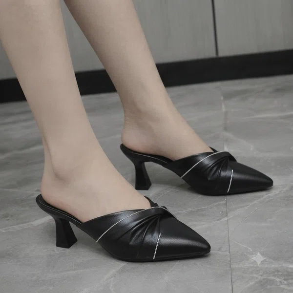Women's Rhinestone Twist Kitten Heel Mules - Black - Available at AfnoBazar Nepal