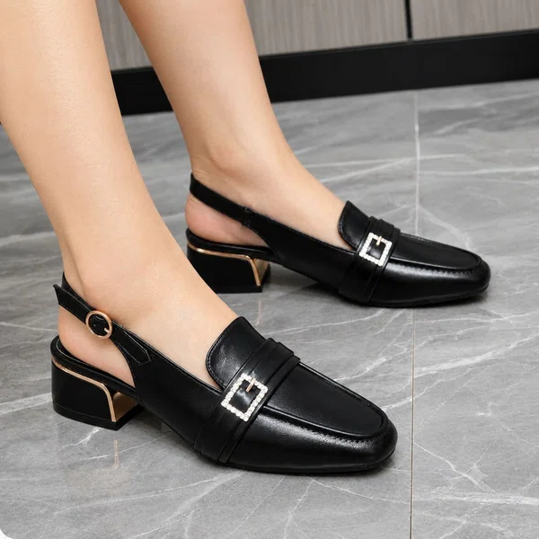Women's Buckle Slingback Block Heel Loafers - Available at AfnoBazar Nepal