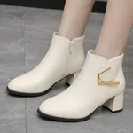 Women's Gold Accent Block Heel Ankle Boots - Available at AfnoBazar Nepal