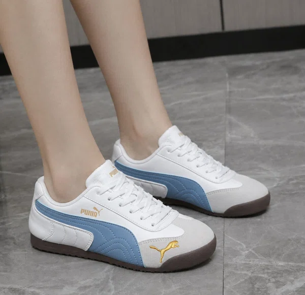 Women's Korean Style Retro Low-Top Sneakers with Gum Sole - Blue and White - Available at AfnoBazar Nepal