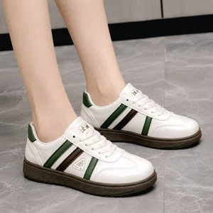 Women's White and Green Stripe Leather Sneakers - Available at AfnoBazar Nepal