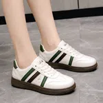 Women's White and Green Stripe Leather Sneakers - Available at AfnoBazar Nepal