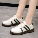 Women's White and Green Stripe Leather Sneakers - Available at AfnoBazar Nepal