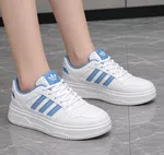 Women's Korean Style Striped Platform Sneakers - White and Blue - Available at AfnoBazar Nepal