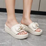 Women's Bow Wedge Platform Slip-On Sandals - Cream - Available at AfnoBazar Nepal