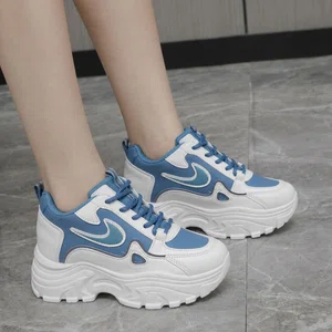 Women's Korean Style Wedge Heel Sneakers - Blue - Available at AfnoBazar Nepal