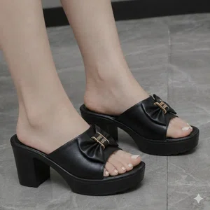 Women's Lightweight EVA Block Heel Sandals - Beige and Black - Available at AfnoBazar Nepal