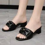 Women's Bow Block Heel Slip-On Sandals - Black - Available at AfnoBazar Nepal