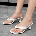 Women's Glossy Patent Block Heel Flip Flop Sandals - White - Available at AfnoBazar Nepal