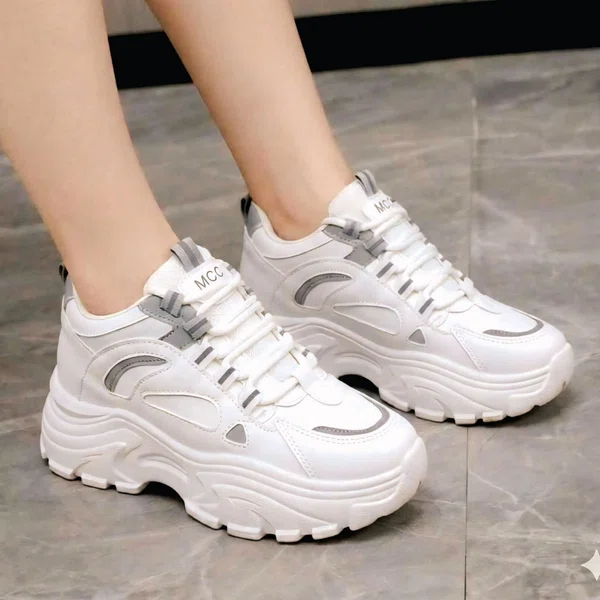 Women's Korean Style Wedge Heel Sneakers - Brown and White - Available at AfnoBazar Nepal