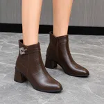 Women's Brown Croc-Texture Leather Buckle Ankle Boots - Available at AfnoBazar Nepal