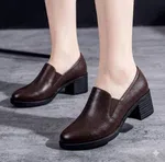 Women's Leather Block Heel Pumps for Office and Casual Wear - Coffee - Available at AfnoBazar Nepal