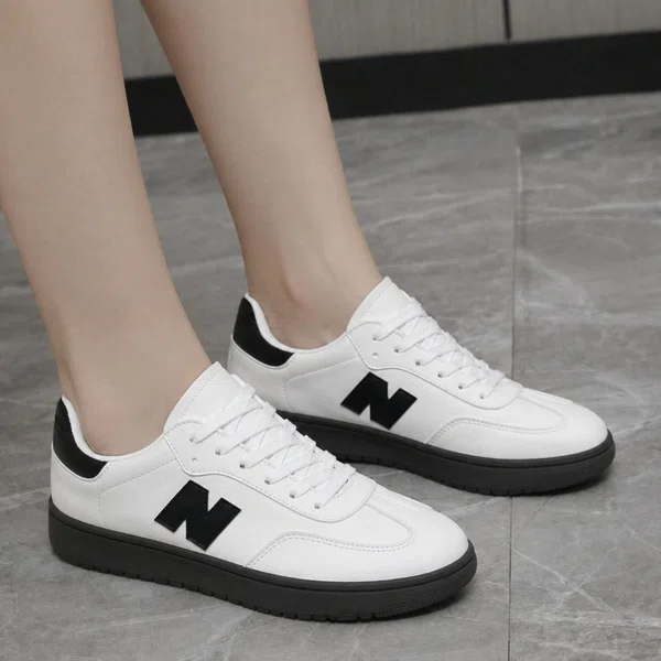 Women's Korean Style Low-Top Sneakers with Letter Logo - White and Black - Available at AfnoBazar Nepal