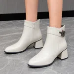 Women's Brown Croc-Texture Leather Buckle Ankle Boots - Beige - Available at AfnoBazar Nepal