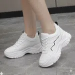 Women's Korean Style Wedge Heel Sneakers with Black Wave Stripe - White - Available at AfnoBazar Nepal