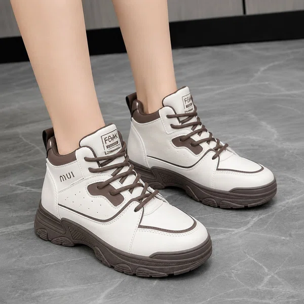 Women's High-Top Lace-Up Platform Sneakers - Brown - Available at AfnoBazar Nepal